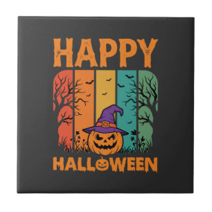 Frohes Halloween Kürbis Vintage Vektor Fliese