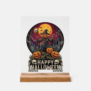 Frohes Halloween Kürbis Zauberer Friedhof Vollmond Acrylschild