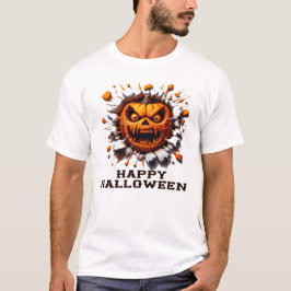 Frohes Halloween Kürbis Zerquetschen Durch T-Shirt