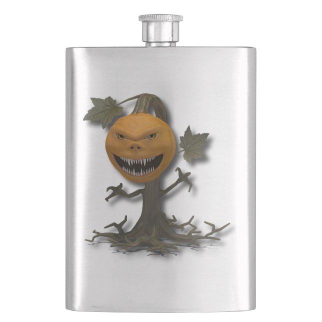 Frohes Halloween-Kürbisbaum Flachmann (Vorderseite)
