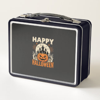 Frohes Halloween Kürbislaterne Verfluchtes Schloss Metall Brotdose