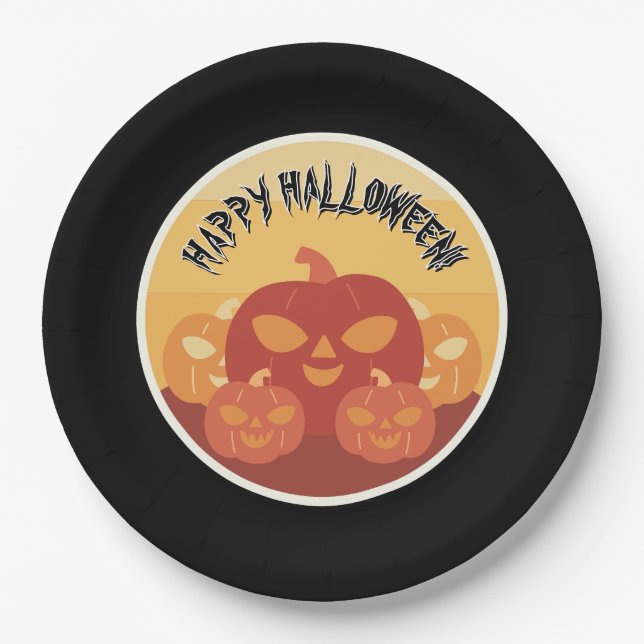Frohes Halloween! Kürbisse Papier-Teller Pappteller (Vorderseite)