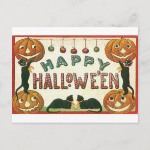 Frohes Halloween Kürbisse und Katzen Postkarte