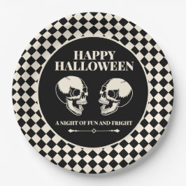Frohes Halloween Lachende Totenköpfe Schwarzer Pap Pappteller