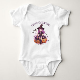 Frohes Halloween Lila Hexen-Kürbisse & Fledermäuse Baby Strampler