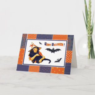 Frohes Halloween! Lustiges Vintage-Mädchen Karte