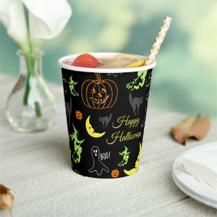 Frohes Halloween-Muster Schwarz Pappbecher