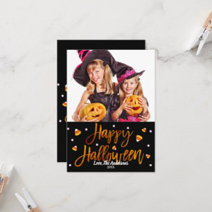 Frohes Halloween Orange Folie Moderne Schrift Foto Karte