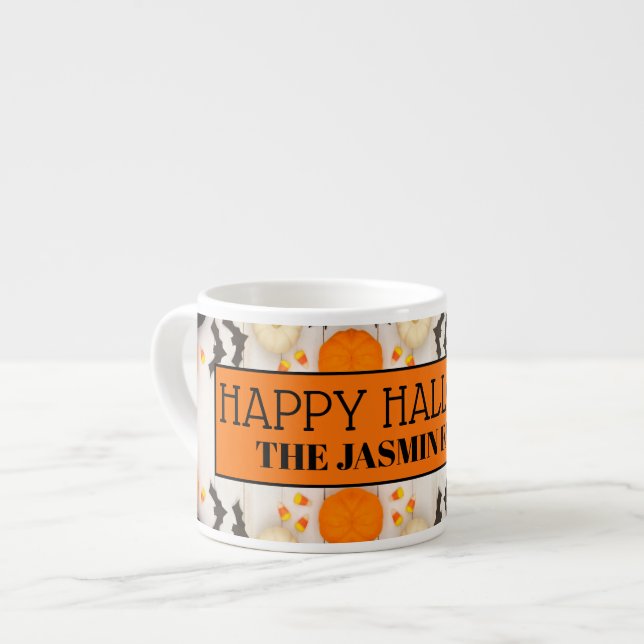 Frohes Halloween Orange Kürbis Espressotasse (Vorderseite Links)