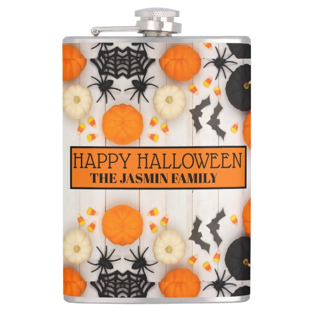 Frohes Halloween Orange Kürbis Flachmann (Vorderseite)
