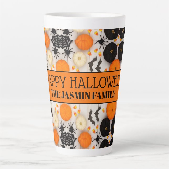 Frohes Halloween Orange Kürbis Milchtasse (Vorderseite)