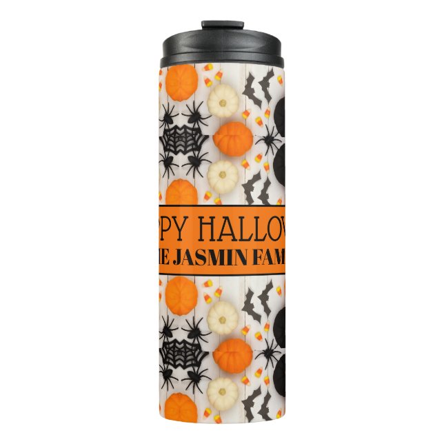Frohes Halloween Orange Kürbis Thermosbecher (Vorderseite)