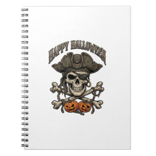 Frohes Halloween Piratenschädel-Kreuzknochen-Kürbi Notizblock