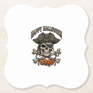 Frohes Halloween Piratenschädel-Kreuzknochen-Kürbi Untersetzer