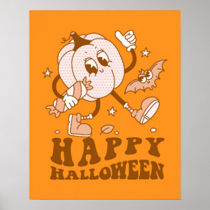 Frohes Halloween Retro gepunkteter Kürbis Poster