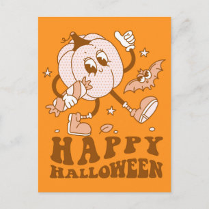 Frohes Halloween Retro gepunkteter Kürbis Postkarte