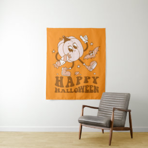 Frohes Halloween Retro gepunkteter Kürbis Wandteppich