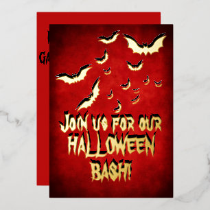 Frohes Halloween Rot Schwarz Gold Folieneinladung