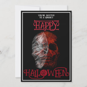 Frohes Halloween Roter Schädel Schwarz Weiß Einladung