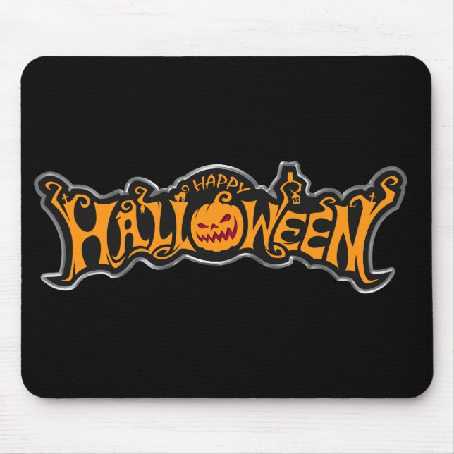 Frohes Halloween Ruby Eye Kürbis Silber Rahmen Mousepad (Vorne)