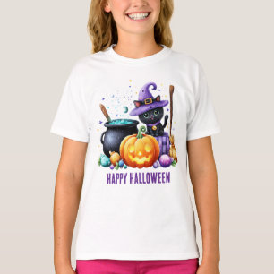 Frohes Halloween schwarze Hexenkatze T-Shirt