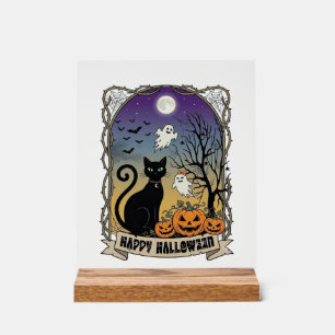 Frohes Halloween Schwarze Katze Geister Kürbisse_1 Acrylschild