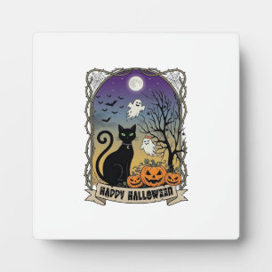 Frohes Halloween Schwarze Katze Geister Kürbisse_1 Fotoplatte