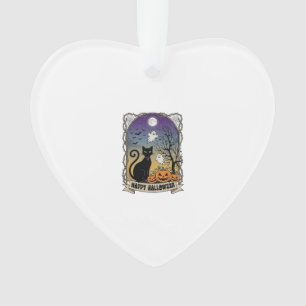 Frohes Halloween Schwarze Katze Geister Kürbisse_1 Ornament