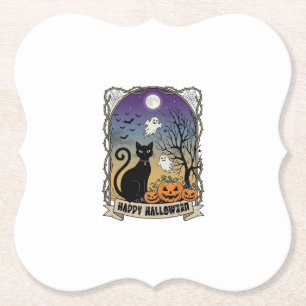 Frohes Halloween Schwarze Katze Geister Kürbisse_1 Untersetzer