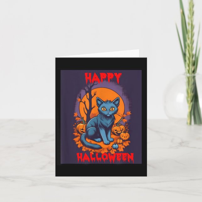 Frohes Halloween Schwarze Katze Karte (Vorderseite)