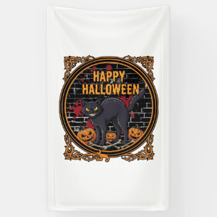 Frohes Halloween Schwarze Katze Kürbisse Knochen_1 Banner