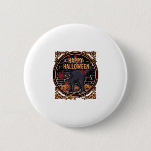 Frohes Halloween Schwarze Katze Kürbisse Knochen_1 Button
