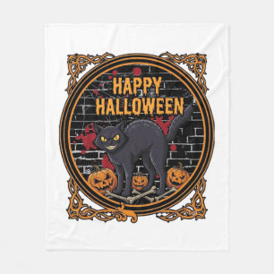 Frohes Halloween Schwarze Katze Kürbisse Knochen_1 Fleecedecke