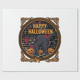 Frohes Halloween Schwarze Katze Kürbisse Knochen_1 Geschenkpapier
