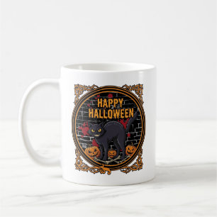 Frohes Halloween Schwarze Katze Kürbisse Knochen_1 Kaffeetasse