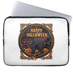 Frohes Halloween Schwarze Katze Kürbisse Knochen_1 Laptopschutzhülle
