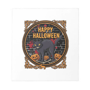 Frohes Halloween Schwarze Katze Kürbisse Knochen_1 Notizblock