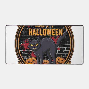 Frohes Halloween Schwarze Katze Kürbisse Knochen_1 Schreibtischunterlage