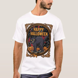 Frohes Halloween schwarze Katzen Kürbisse Knochen_ T-Shirt