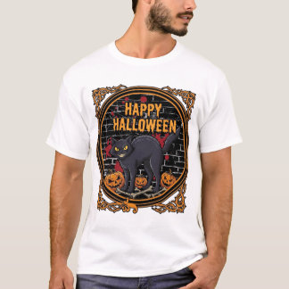 Frohes Halloween schwarze Katzen Kürbisse Knochen_ T-Shirt