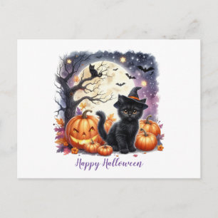 Frohes Halloween Schwarzes Kätzchen  Feiertagspostkarte