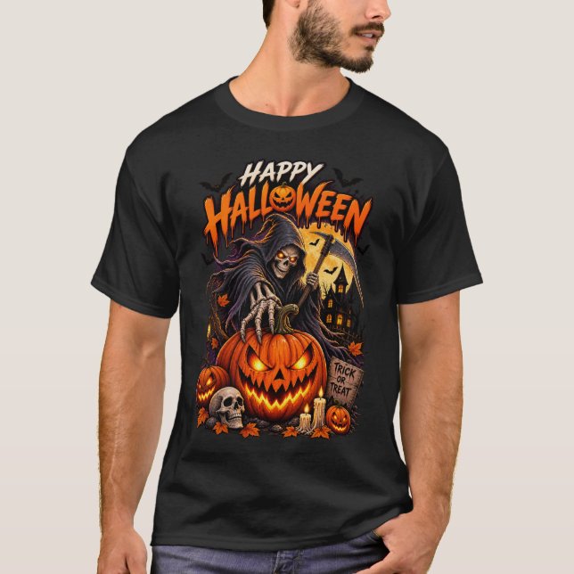 Frohes Halloween Sensenmann T-Shirt (Vorderseite)