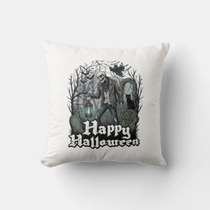 Frohes Halloween-Skelett-Laterne-Schwarze Katze-Fr Kissen