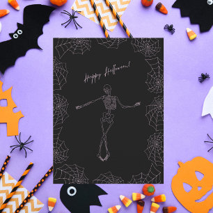 Frohes Halloween Skelett und Spinnennetze Feiertagskarte