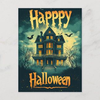 Frohes Halloween Spukhaus Feiertagspostkarte