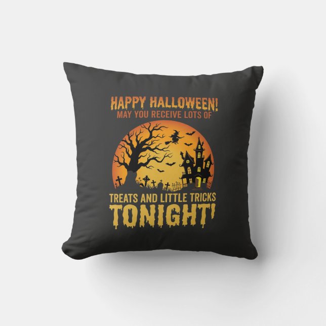 Frohes Halloween Spukhaus Süßes oder Saures Kissen (Vorderseite)