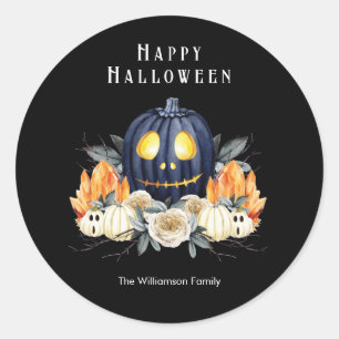 Frohes Halloween Spukiges Samhain Kürbisse Kristal Runder Aufkleber