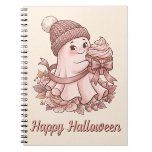 Frohes Halloween Süße Herbsternte Geist & Cupcake Notizblock