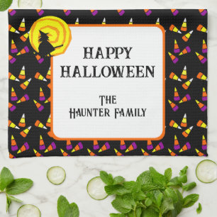Frohes Halloween Süße Hexe Candy Corn Muster Geschirrtuch