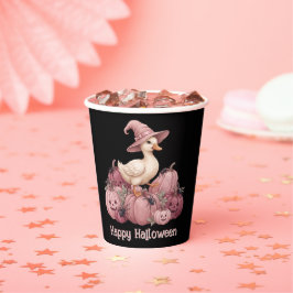 Frohes Halloween Süße Hexenente & rosa Kürbisse Pappbecher